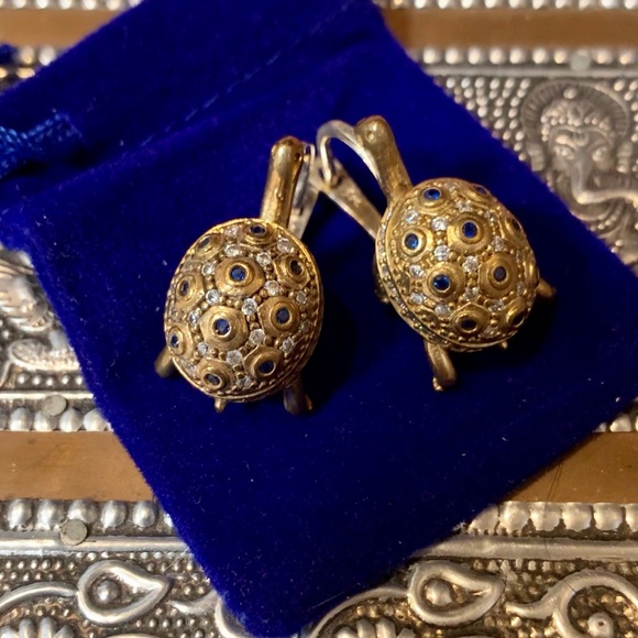 European Turtle Earrings Encrusted Sapphire Topaz - Picture 9 of 16